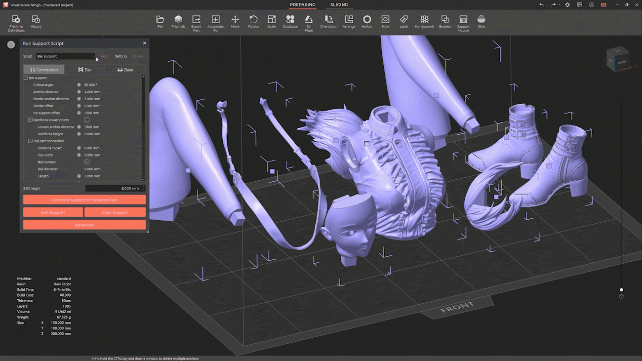 VoxelDance Tango resin-print preparation interface